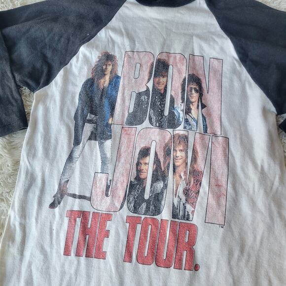Vintage Bon Jovi 1987 The Tour Raglan Concert Shirt Spring Ford Medium - Picture 3 of 8